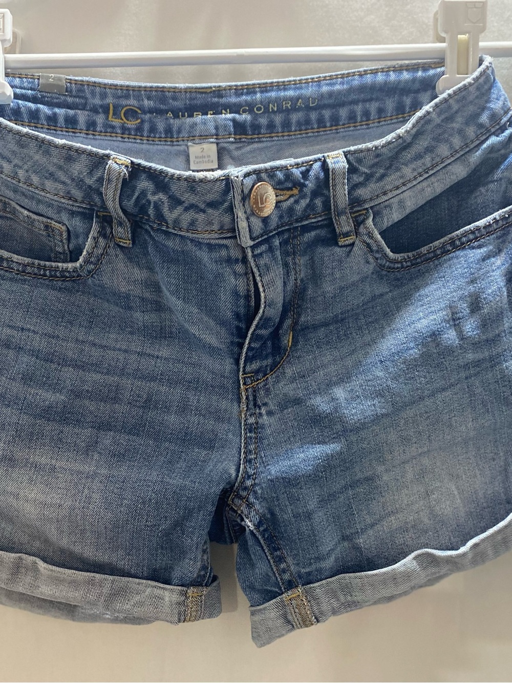 LC Lauren Conrad Denim Shorts Women's 2 rolled Cuffed Mid Rise #Y2K 5-Pocket